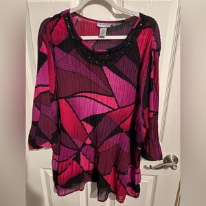 458- Catherines Pink & Black Geometric Embellished Scoop Neck Tunic